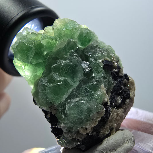 Phantom Fluorit, Schörl Turmalin, Muskovit Stufe Erongo, Namibia 38*27*18mm