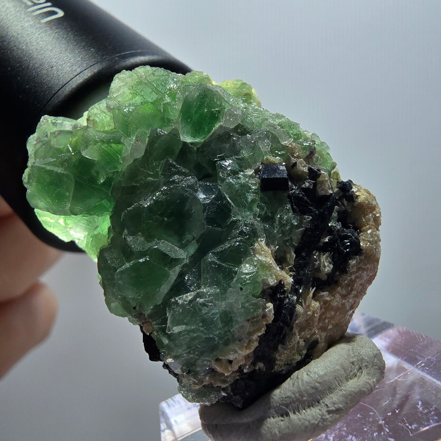 Phantom Fluorit, Schörl Turmalin, Muskovit Stufe Erongo, Namibia 38*27*18mm