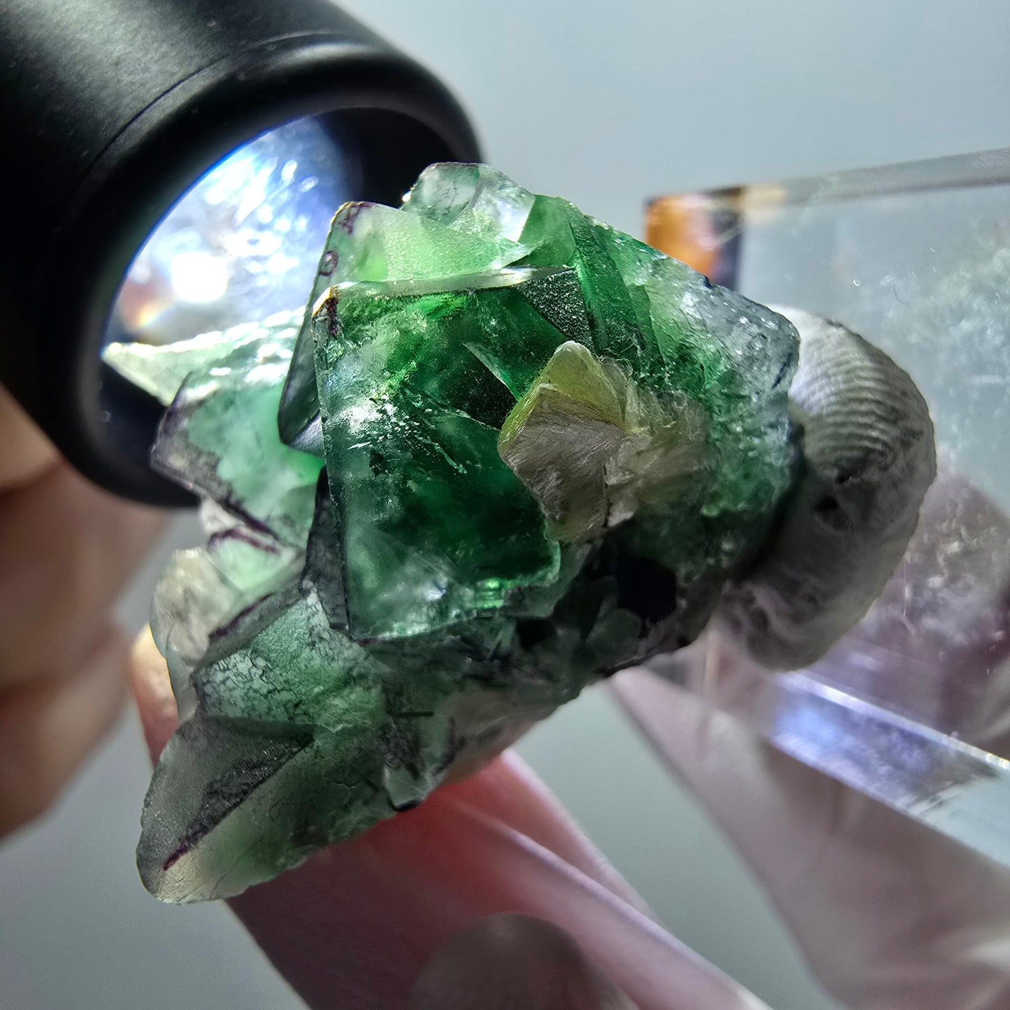 Phantom Fluorit, Schörl Turmalin, Muskovit Stufe Erongo, Namibia 35*28*27mm