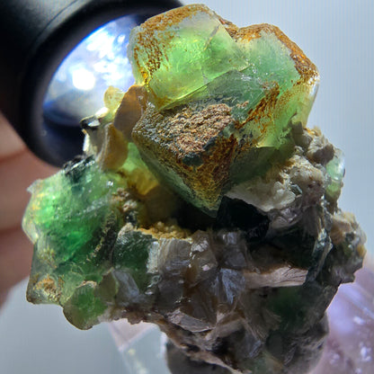 Phantom Fluorit, Schörl Turmalin, Muskovit, Hyalit Erongo, Namibia 34*31*18mm