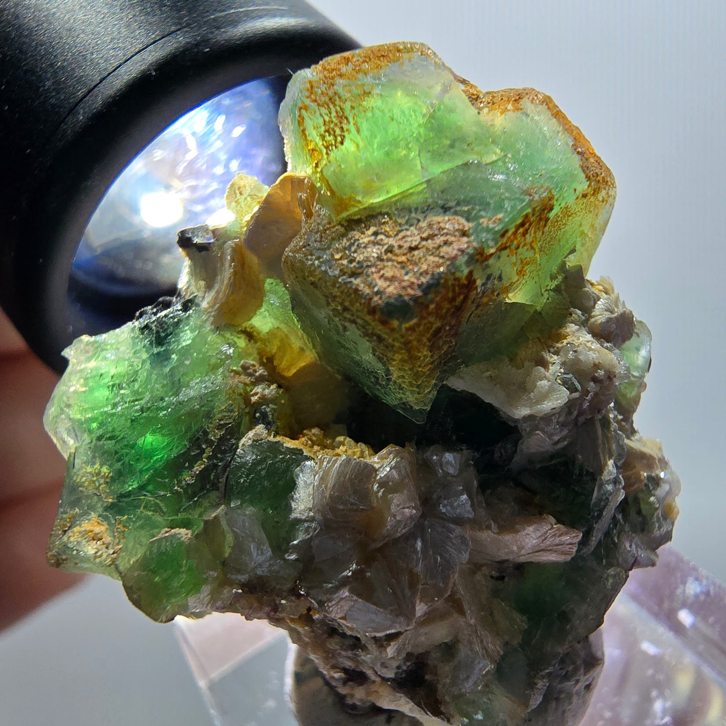 Phantom Fluorit, Schörl Turmalin, Muskovit, Hyalit Erongo, Namibia 34*31*18mm