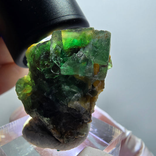 Phantom Fluorit, Schörl Turmalin, Muskovit Stufe Erongo, Namibia 36*30*20mm