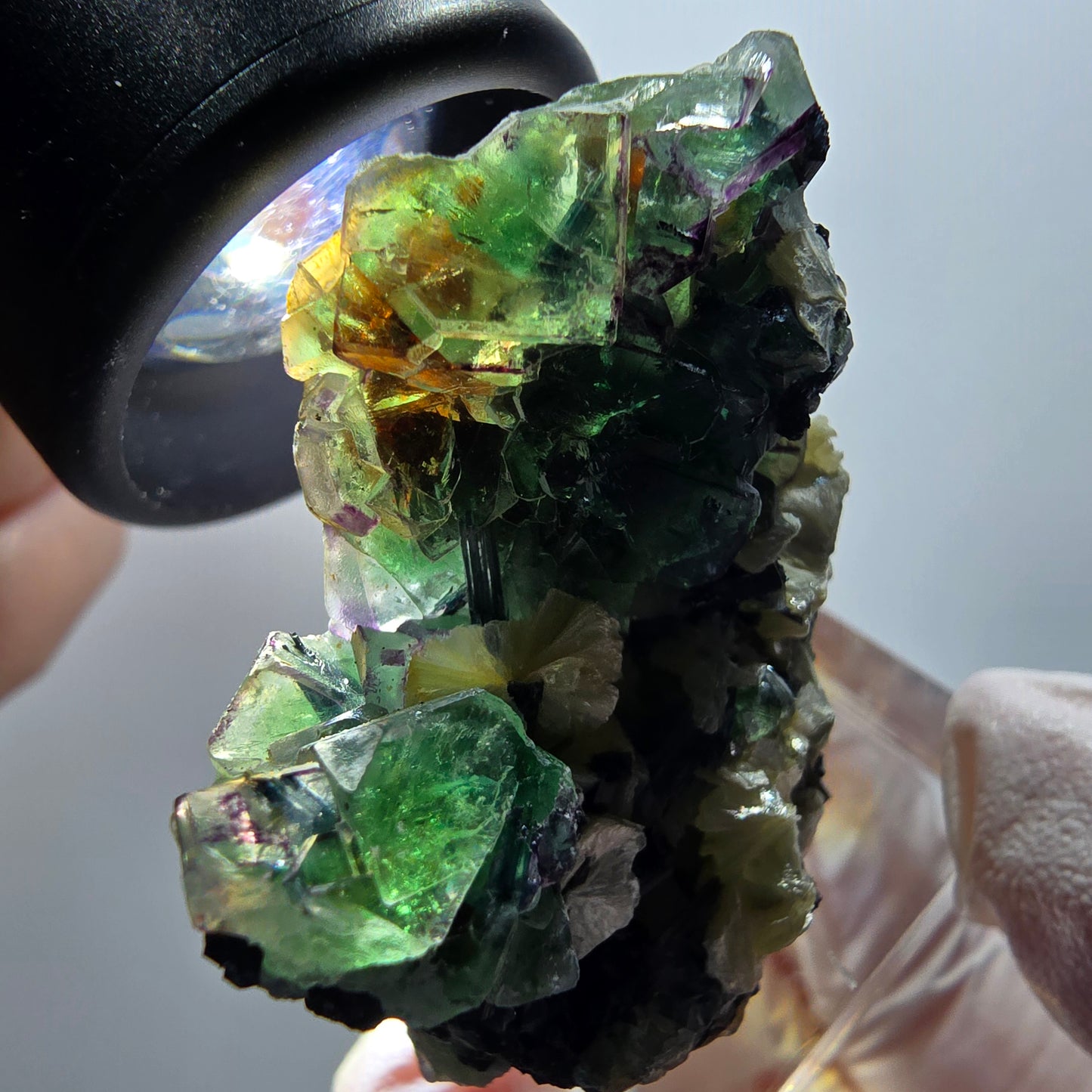 Phantom Fluorit, Schörl Turmalin, Muskovit Stufe Erongo, Namibia 43*37*20mm