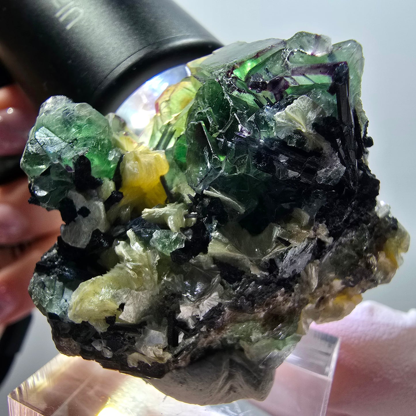 Phantom Fluorit, Schörl Turmalin, Muskovit Stufe Erongo, Namibia 43*37*20mm