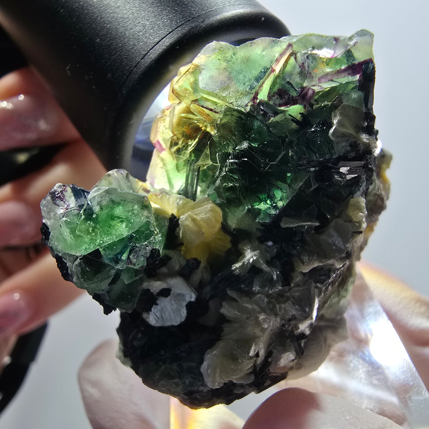 Phantom Fluorit, Schörl Turmalin, Muskovit Stufe Erongo, Namibia 43*37*20mm