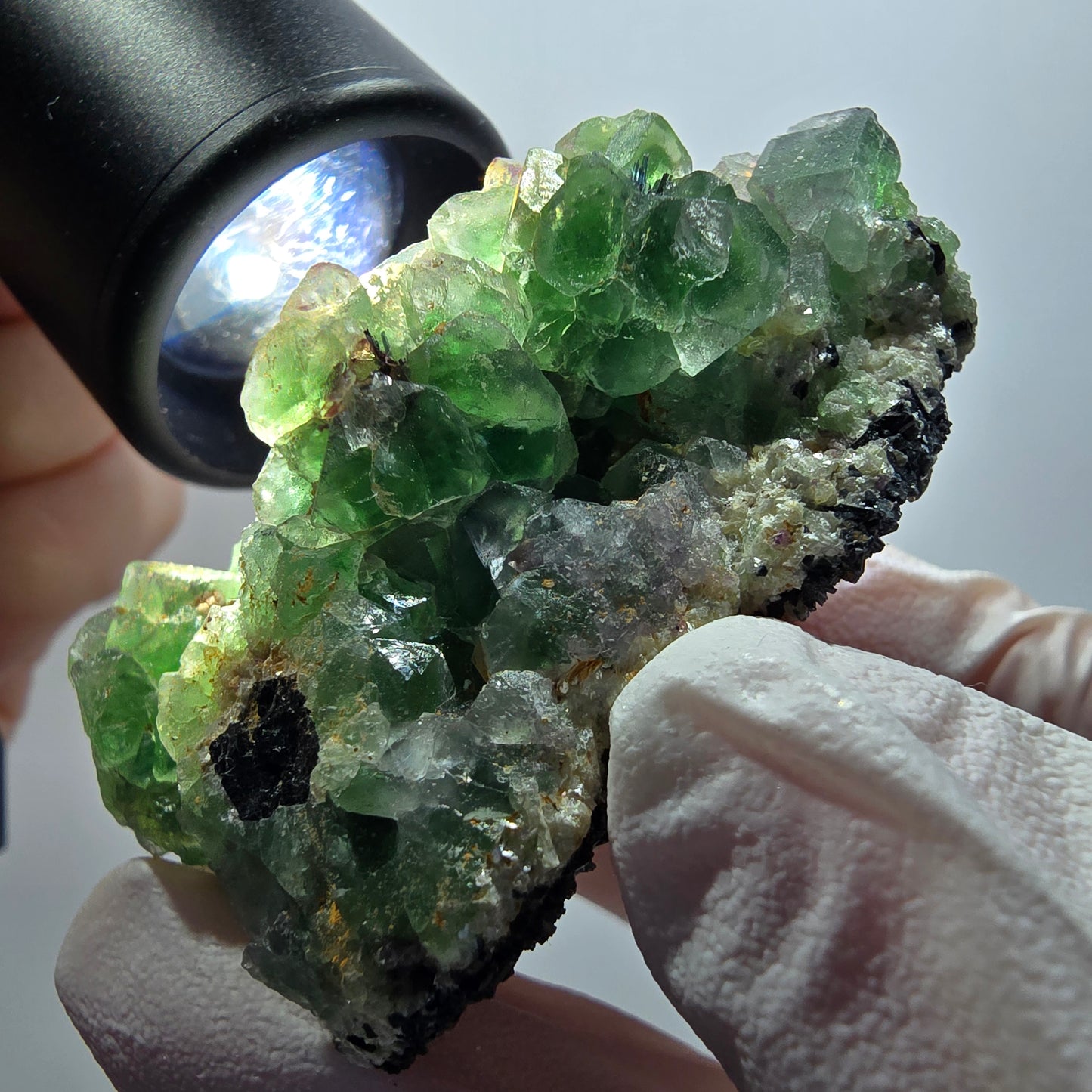 Phantom Fluorit, Schörl Turmalin, Muskovit Stufe Erongo, Namibia 54*37*35mm