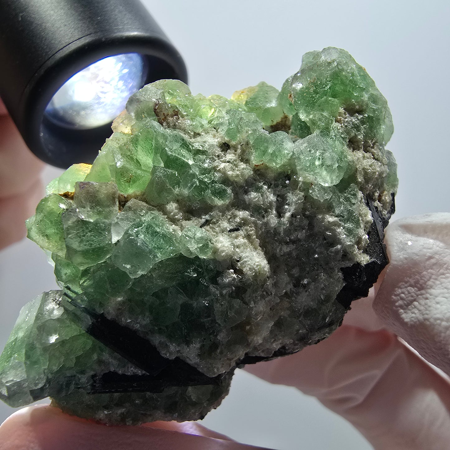 Phantom Fluorit, Schörl Turmalin, Muskovit Stufe Erongo, Namibia 54*37*35mm