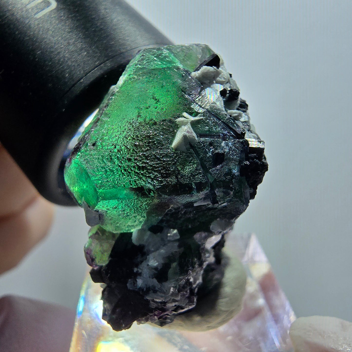 Phantom Fluorit, hexagonal, Schörl Turmalin, Muskovit Erongo, Namibia 32*30*22mm