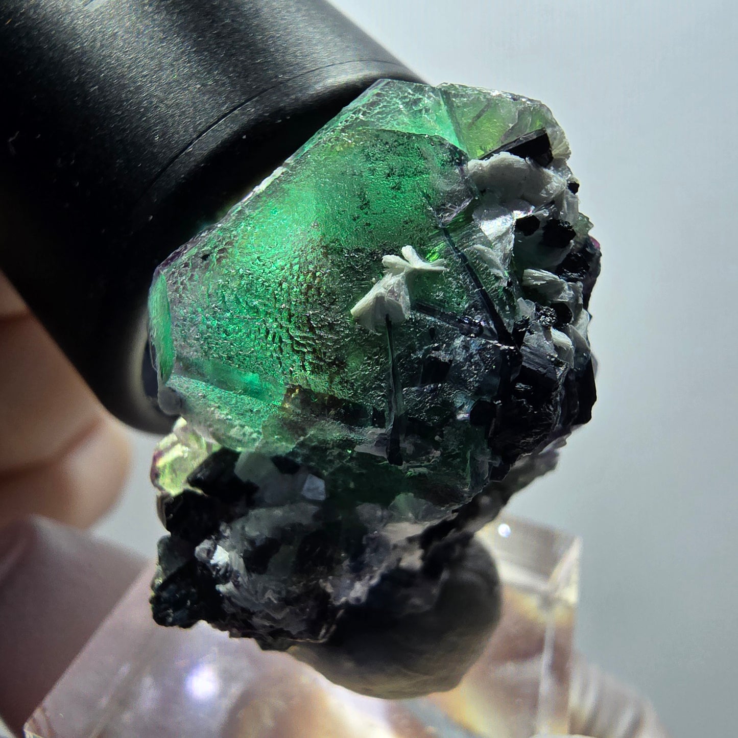 Phantom Fluorit, hexagonal, Schörl Turmalin, Muskovit Erongo, Namibia 32*30*22mm