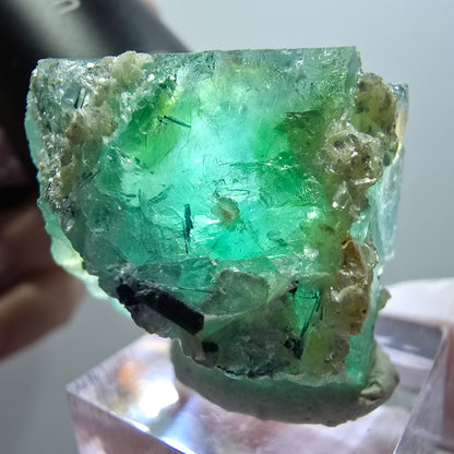 Phantom Fluorit, Schörl Turmalin, Muskovit, Hyalit Erongo, Namibia 38*30*28mm