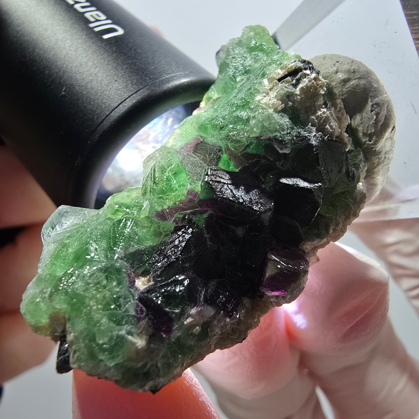 Phantom Fluorit, Schörl Turmalin, Muskovit Stufe Erongo, Namibia 45*28*21mm