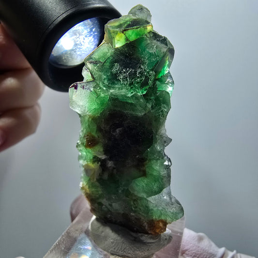 Phantom Fluorit Würfel, Muskovit, Hyalit Stufe Erongo, Namibia 56*24*19mm