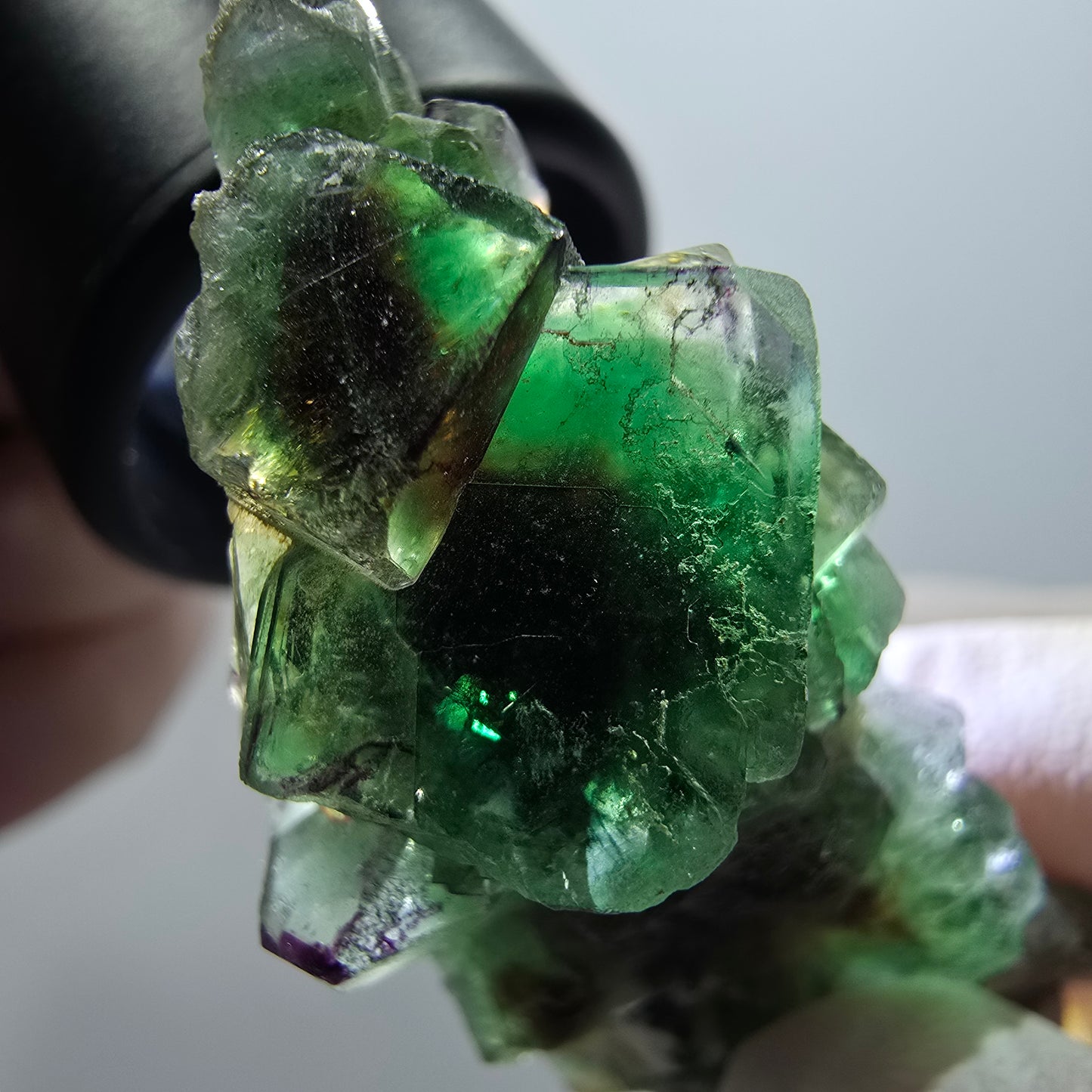 Phantom Fluorit Würfel, Muskovit, Hyalit Stufe Erongo, Namibia 56*24*19mm