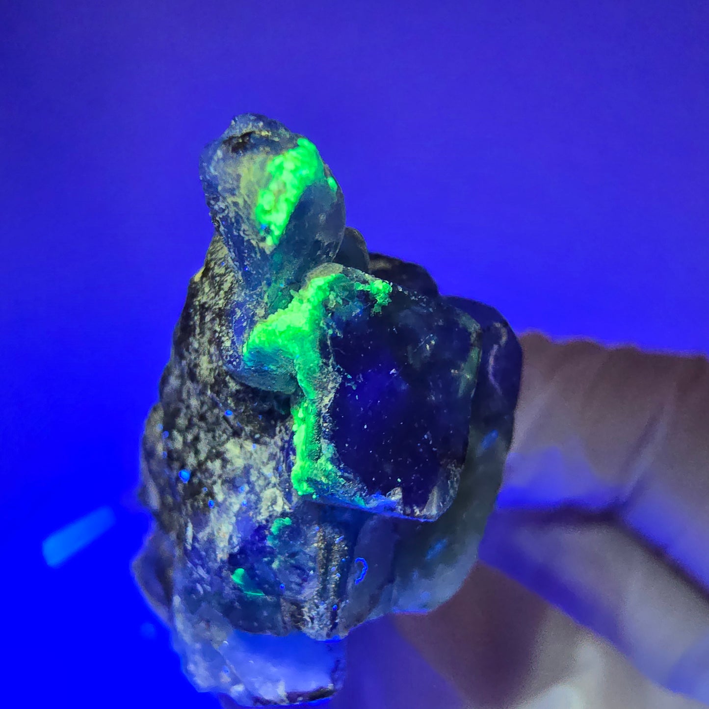 Phantom Fluorit Würfel, Muskovit, Hyalit Stufe Erongo, Namibia 56*24*19mm