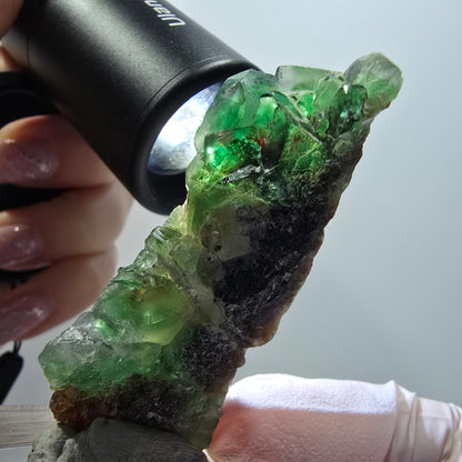 Phantom Fluorit Würfel, Muskovit, Hyalit Stufe Erongo, Namibia 56*24*19mm