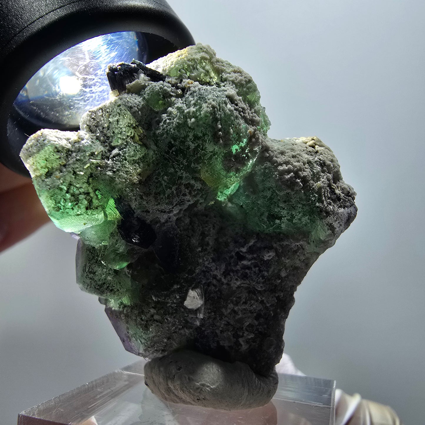 Phantom Fluorit, hexagonal, Schörl Turmalin, Muskovit Erongo, Namibia 41*36*25mm