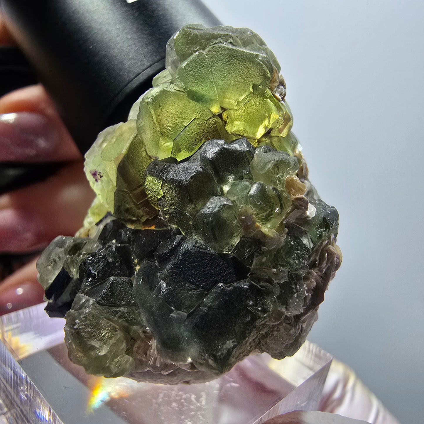 Phantom Fluorit, hexagonal, Schörl Turmalin, Muskovit Erongo, Namibia 36*32*28mm