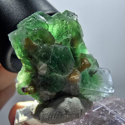 Phantom Fluorit, hexagonal, Muskovit Stufe Erongo, Namibia 32*25*14mm