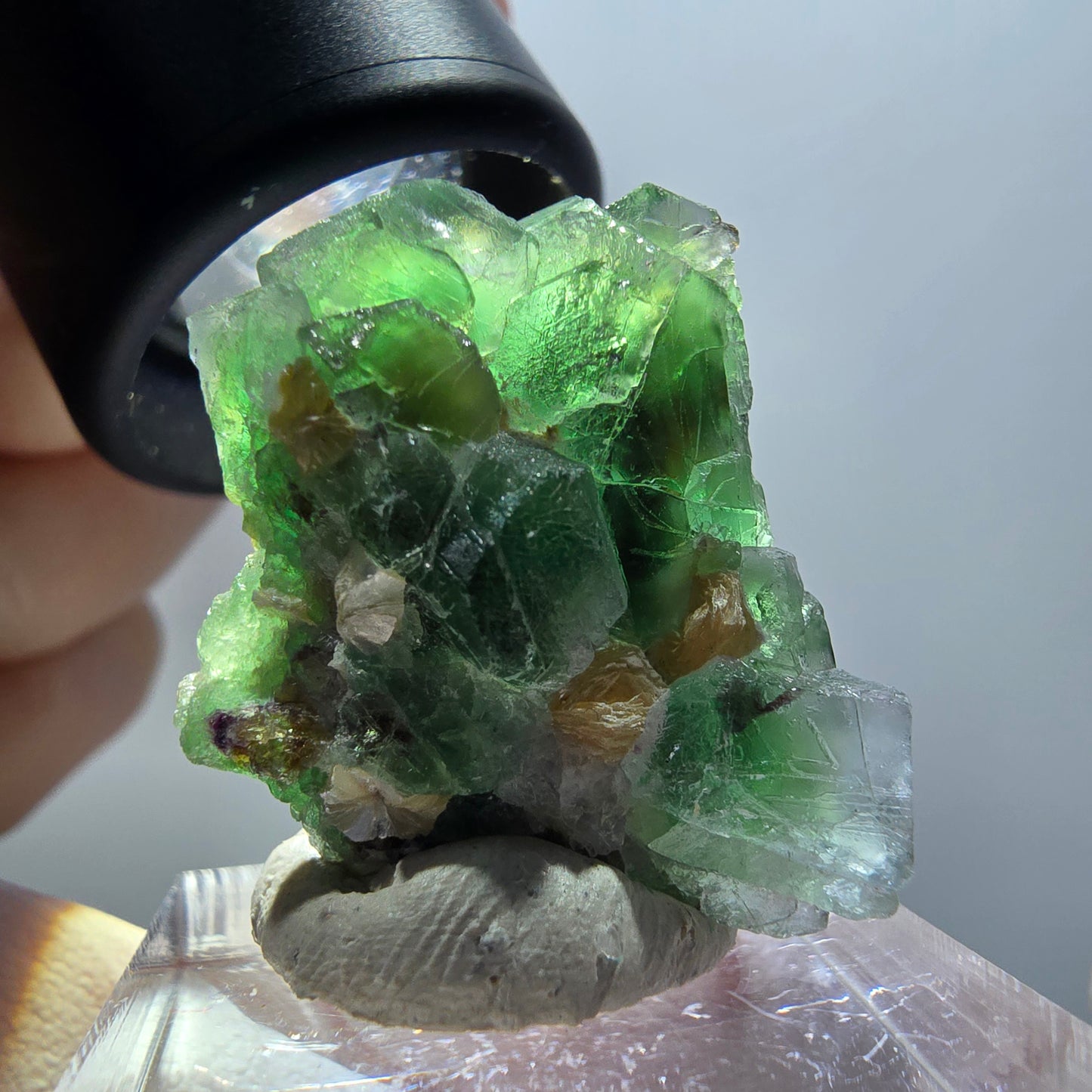 Phantom Fluorit, hexagonal, Muskovit Stufe Erongo, Namibia 32*25*14mm