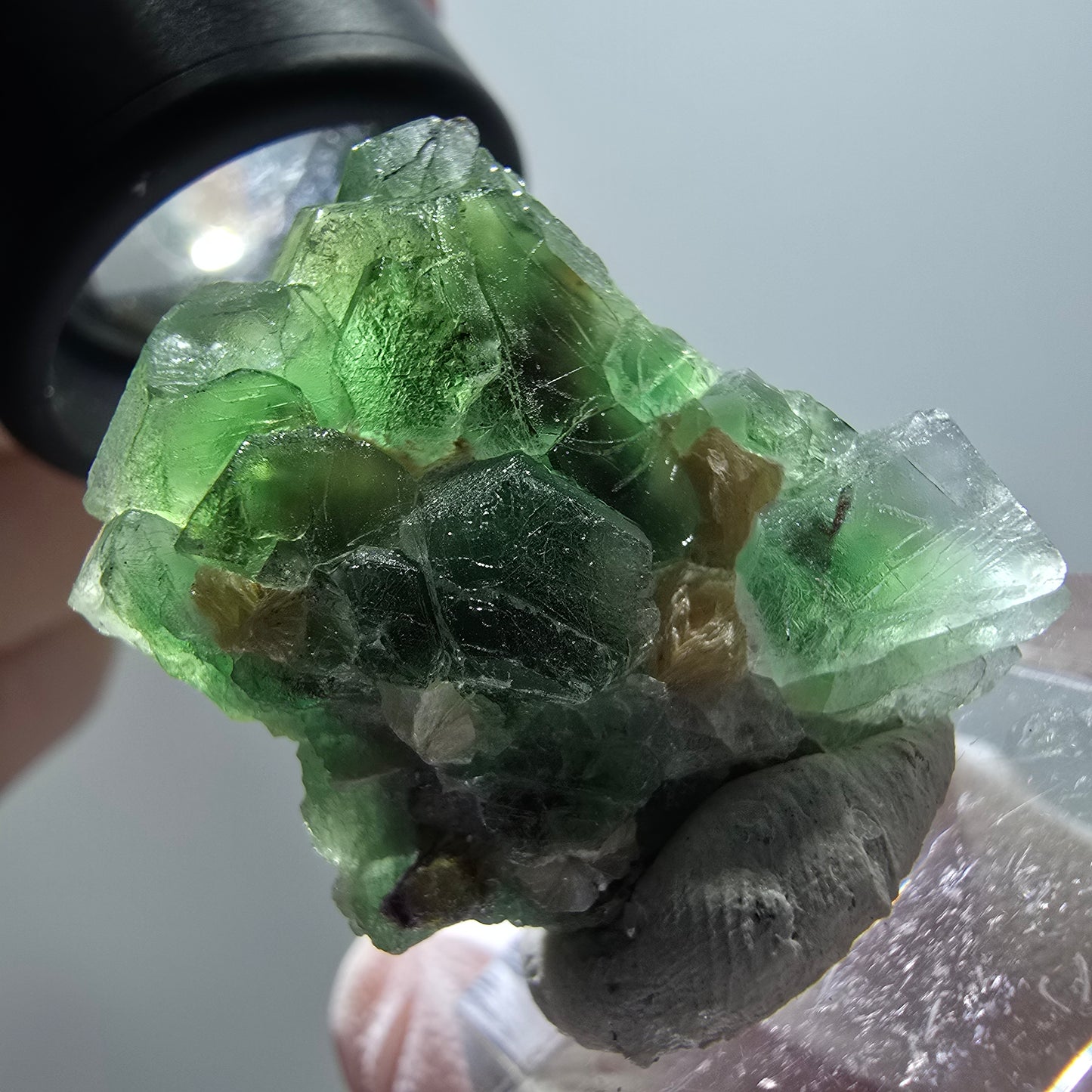 Phantom Fluorit, hexagonal, Muskovit Stufe Erongo, Namibia 32*25*14mm
