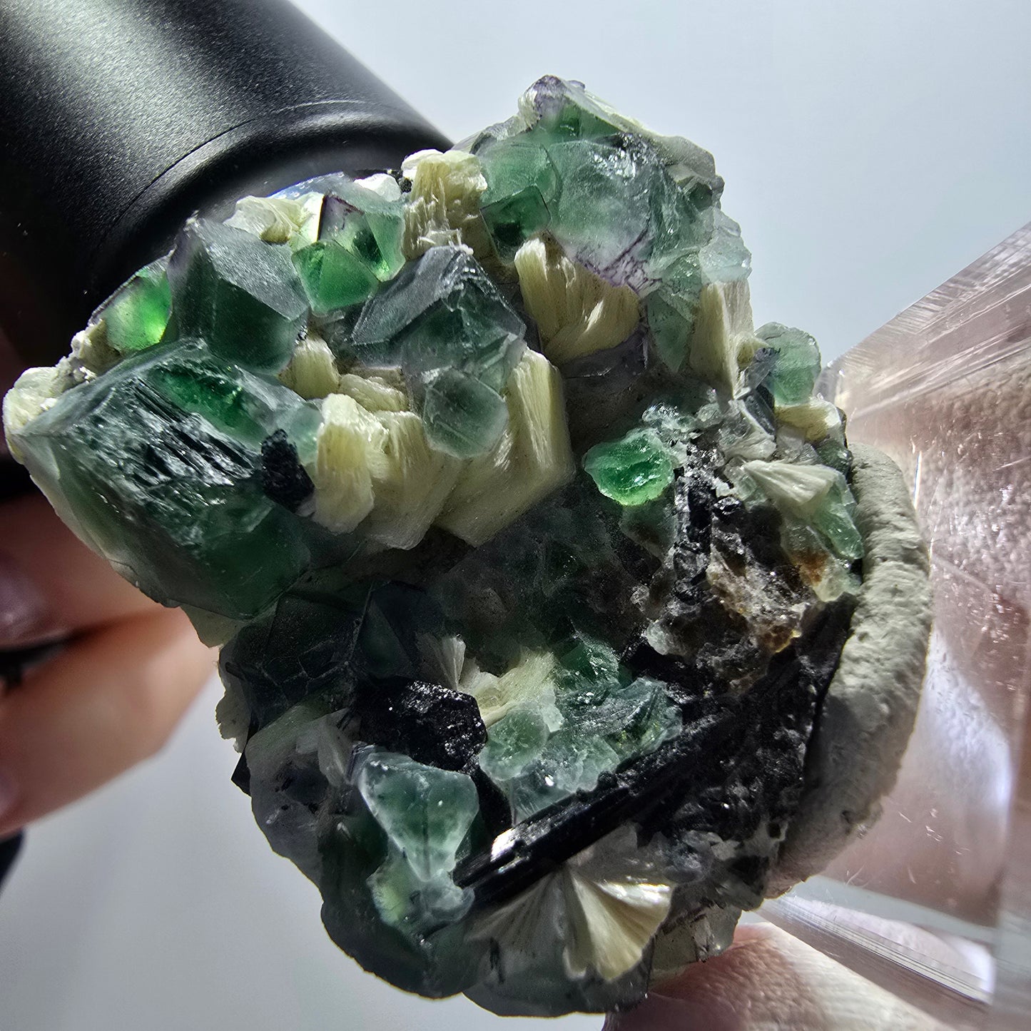 Phantom Fluorit, Schörl Turmalin, Muskovit Stufe Erongo, Namibia 44*38*21mm