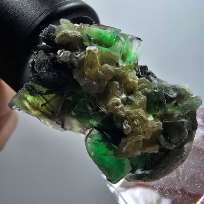 Phantom Fluorit, Schörl Turmalin, Muskovit, Hyalit Erongo, Namibia 40*26*13mm