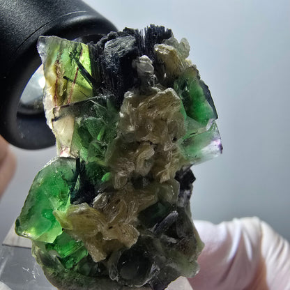 Phantom Fluorit, Schörl Turmalin, Muskovit, Hyalit Erongo, Namibia 40*26*13mm