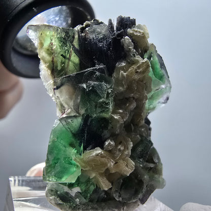Phantom Fluorit, Schörl Turmalin, Muskovit, Hyalit Erongo, Namibia 40*26*13mm