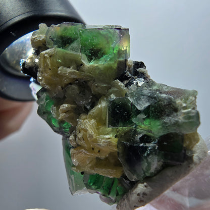 Phantom Fluorit, Schörl Turmalin, Muskovit, Hyalit Erongo, Namibia 40*26*13mm