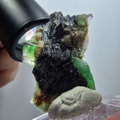 Phantom Fluorit, Schörl Turmalin, Muskovit, Hyalit Erongo, Namibia 40*26*13mm