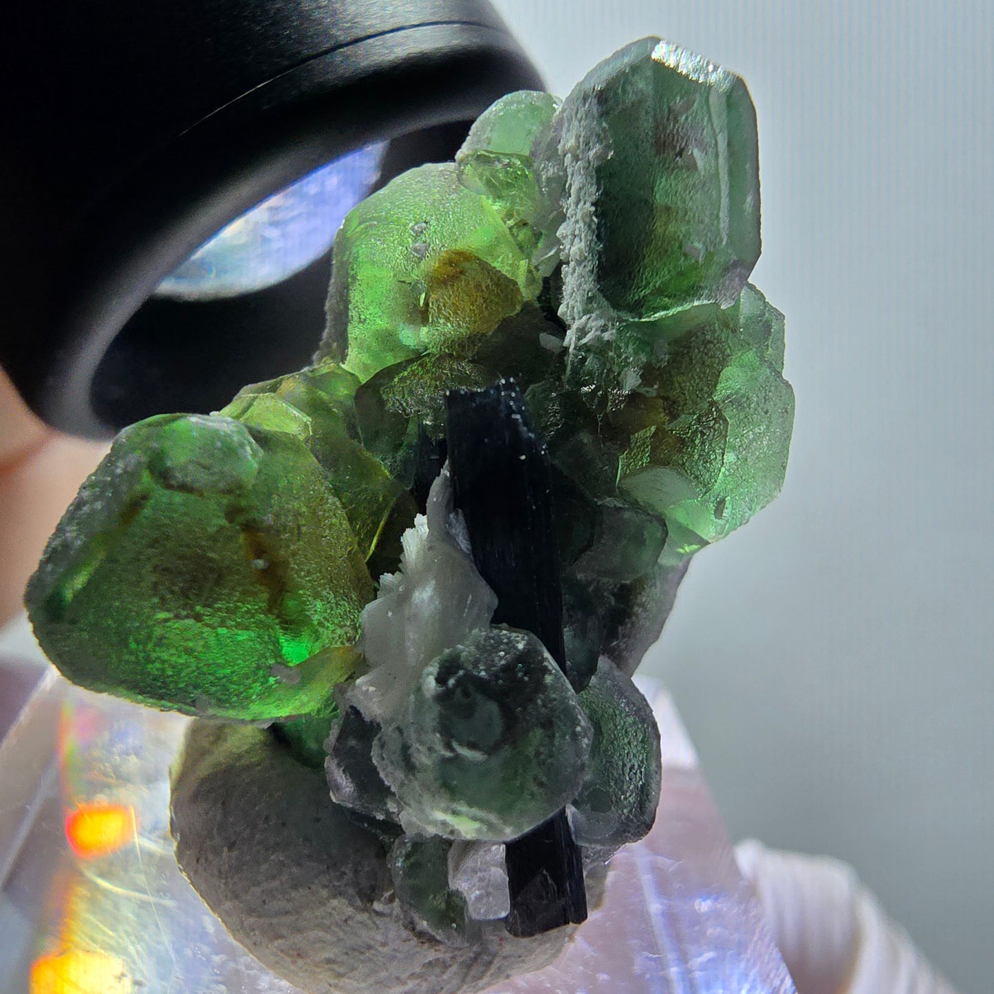 Phantom Fluorit, hexagonal, Schörl Turmalin, Muskovit Erongo, Namibia 27*25*19mm