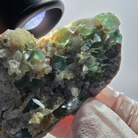 Seltene Phantom Fluorit Würfel, Quarz Stufe Okorusu, Namibia 60*36*14mm