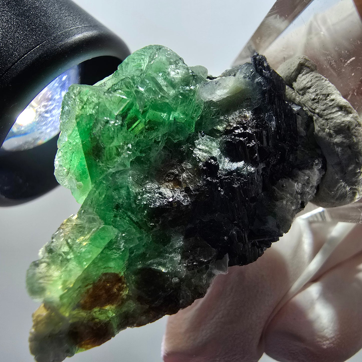 Phantom Fluorit, hexagonal, Schörl Turmalin, Muskovit Erongo, Namibia 44*27*32mm