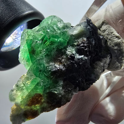 Phantom Fluorit, hexagonal, Schörl Turmalin, Muskovit Erongo, Namibia 44*27*32mm