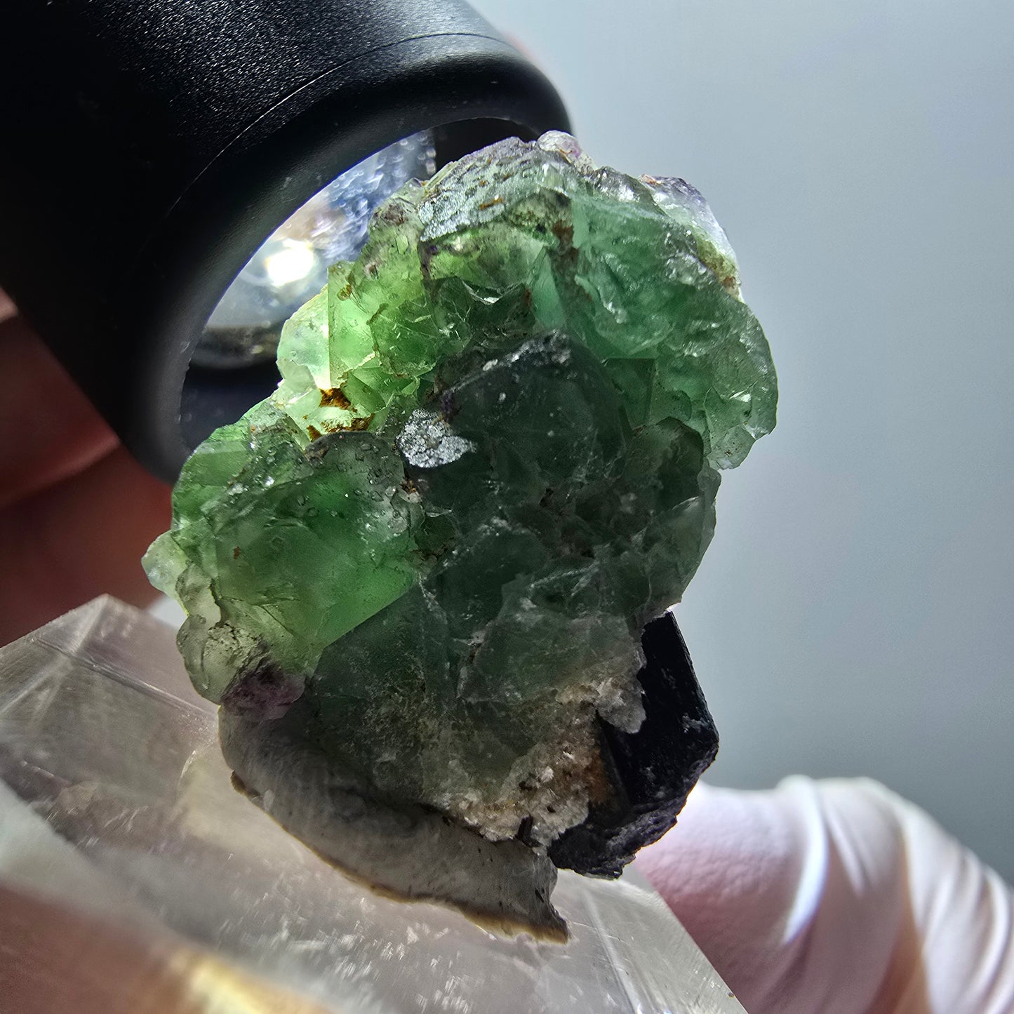 Phantom Fluorit, Schörl Turmalin, Muskovit Stufe Erongo, Namibia 28*22*19mm