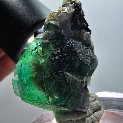 Phantom Fluorit, hexagonal, Schörl Turmalin, Muskovit Erongo, Namibia 38*29*16mm