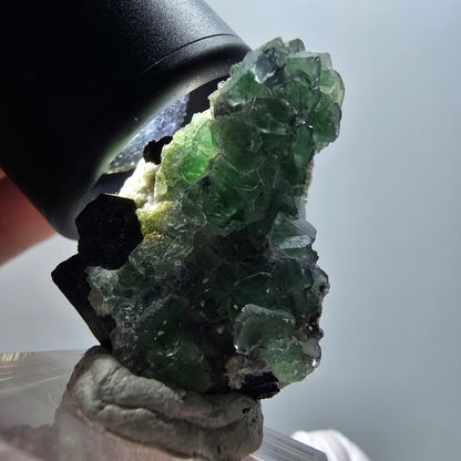 Phantom Fluorit, Schörl Turmalin, Muskovit Stufe Erongo, Namibia 33*24*24mm