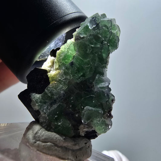 Phantom Fluorit, Schörl Turmalin, Muskovit Stufe Erongo, Namibia 33*24*24mm
