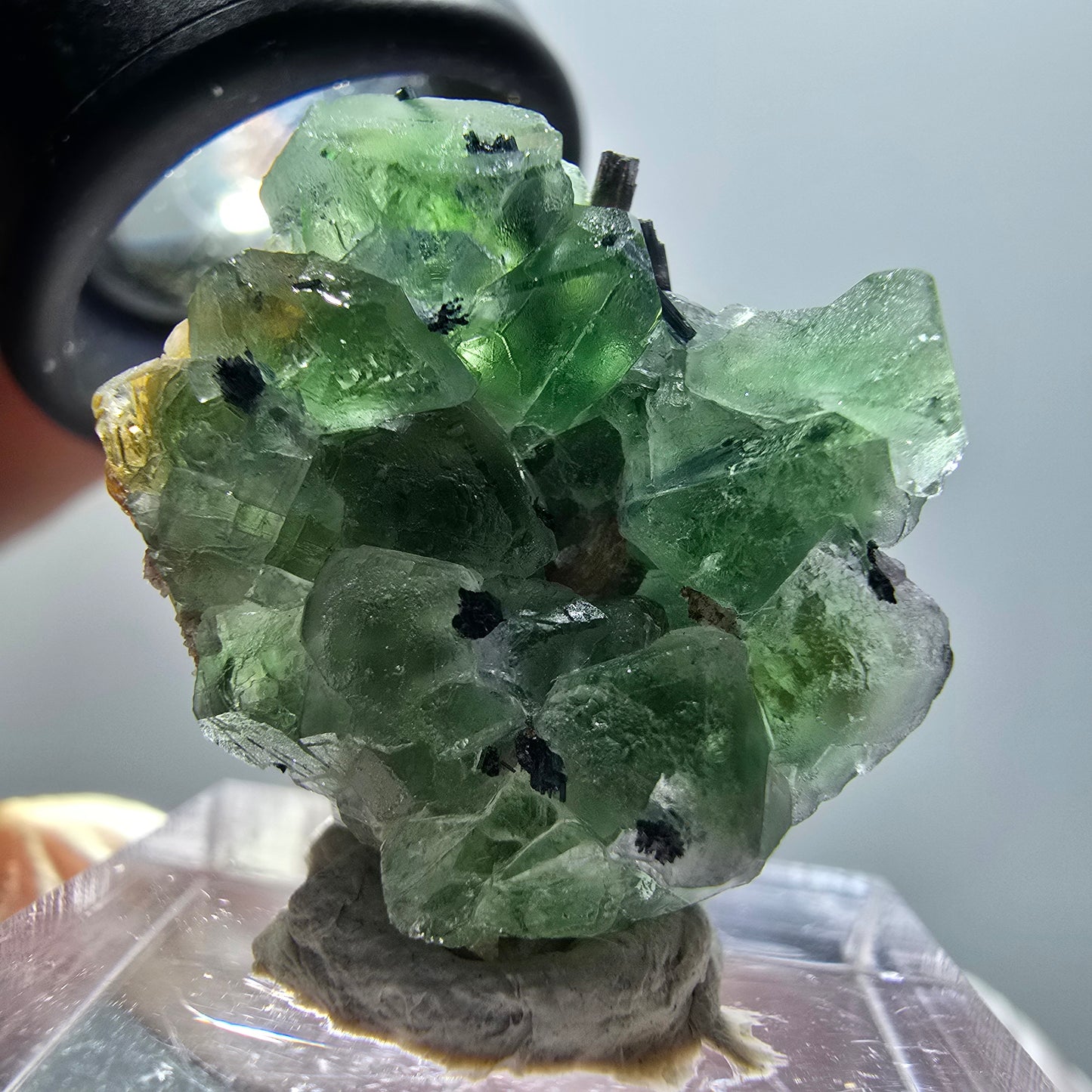 Phantom Fluorit, Schörl Turmalin, Muskovit Stufe Erongo, Namibia 26*22*14mm
