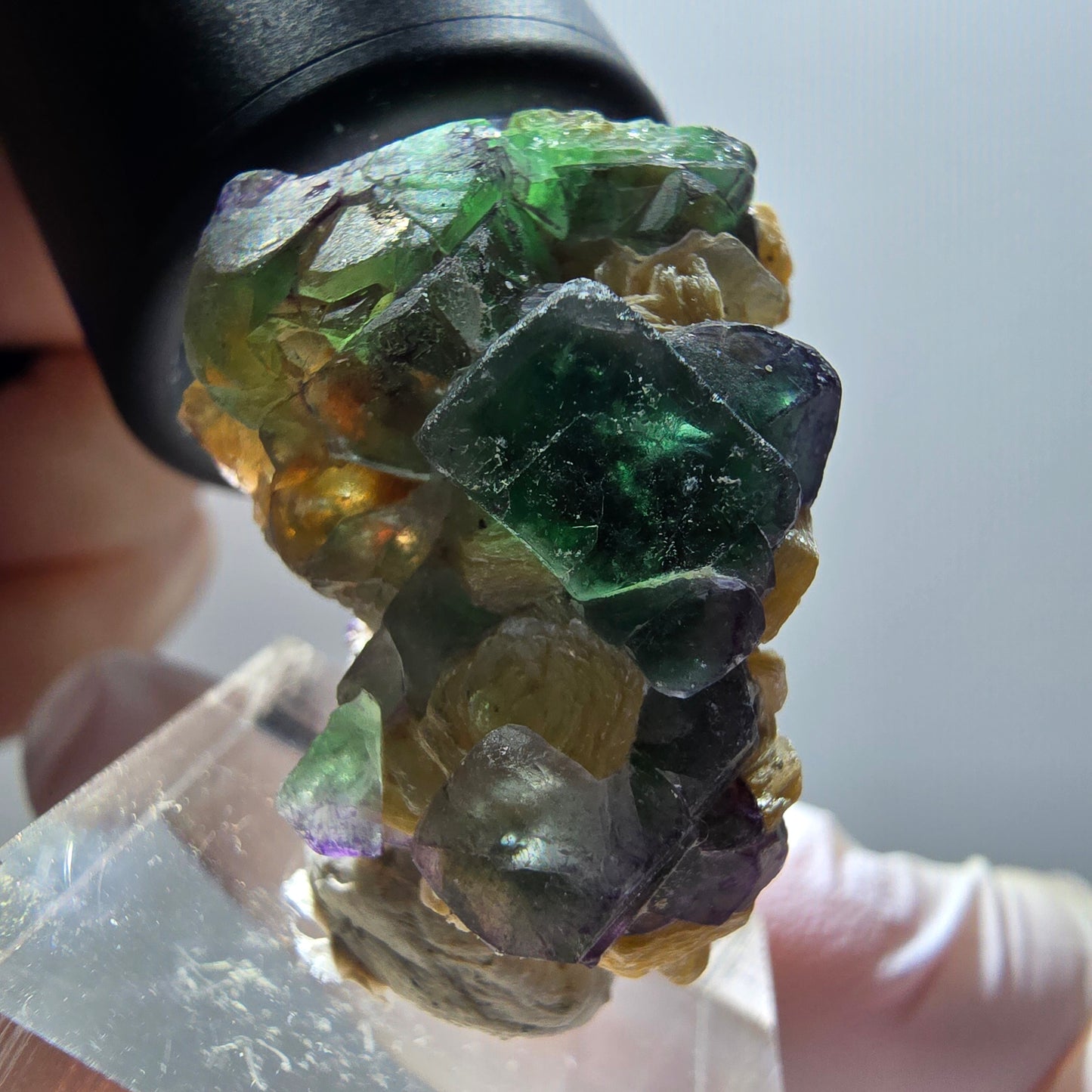 Phantom fluorite, zonal, hyalite, muscovite stage Erongo, Namibia 31*22*25mm 