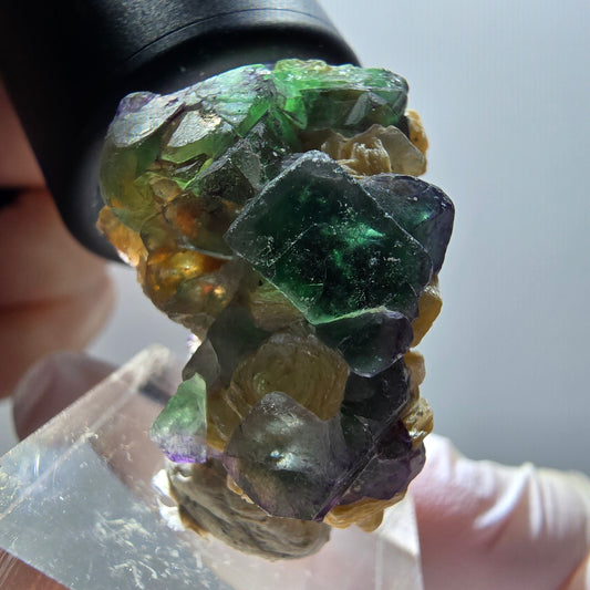 Phantom Fluorit, zonal, Hyalit, Muskovit Stufe Erongo, Namibia 31*22*25mm