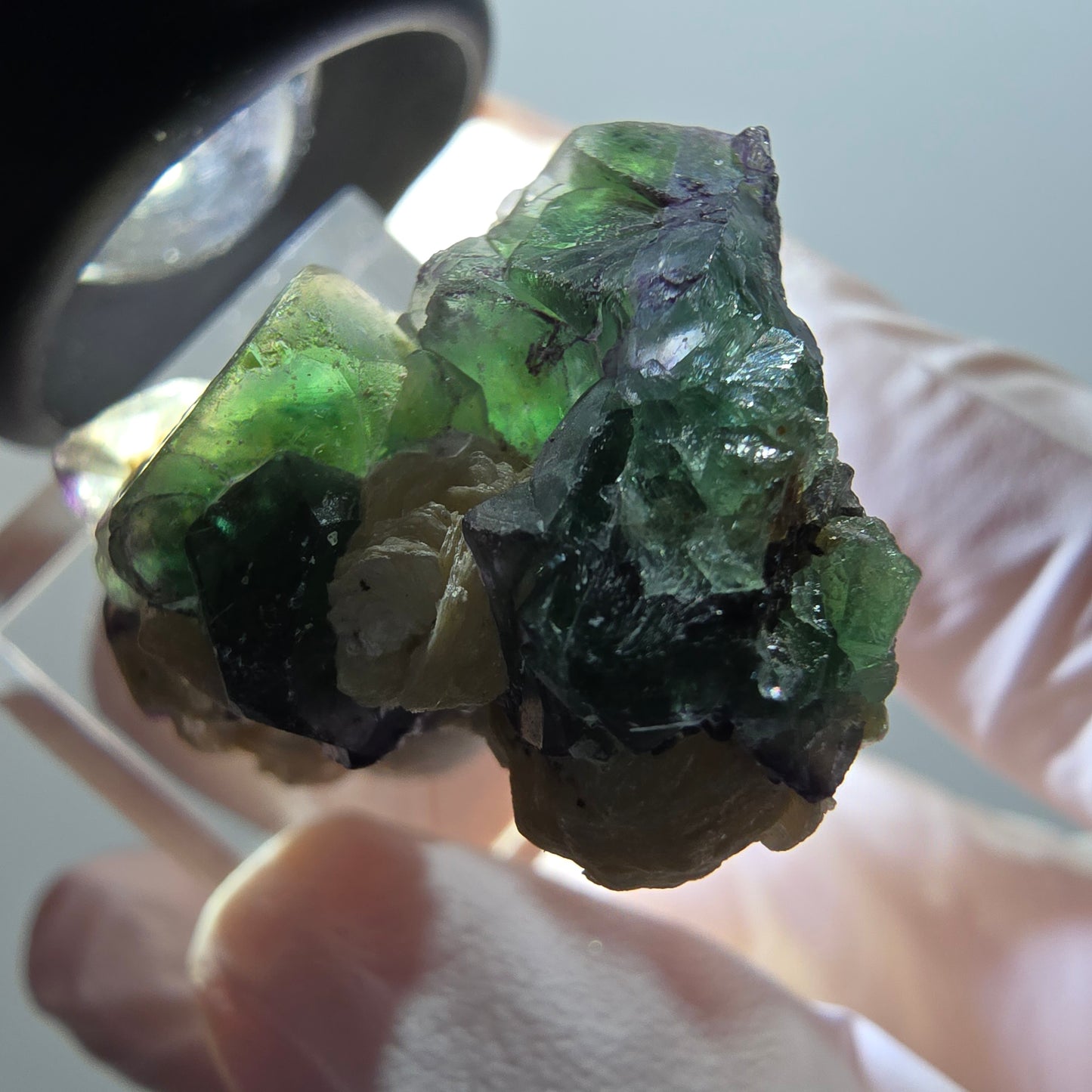 Phantom fluorite, zonal, hyalite, muscovite stage Erongo, Namibia 31*22*25mm 