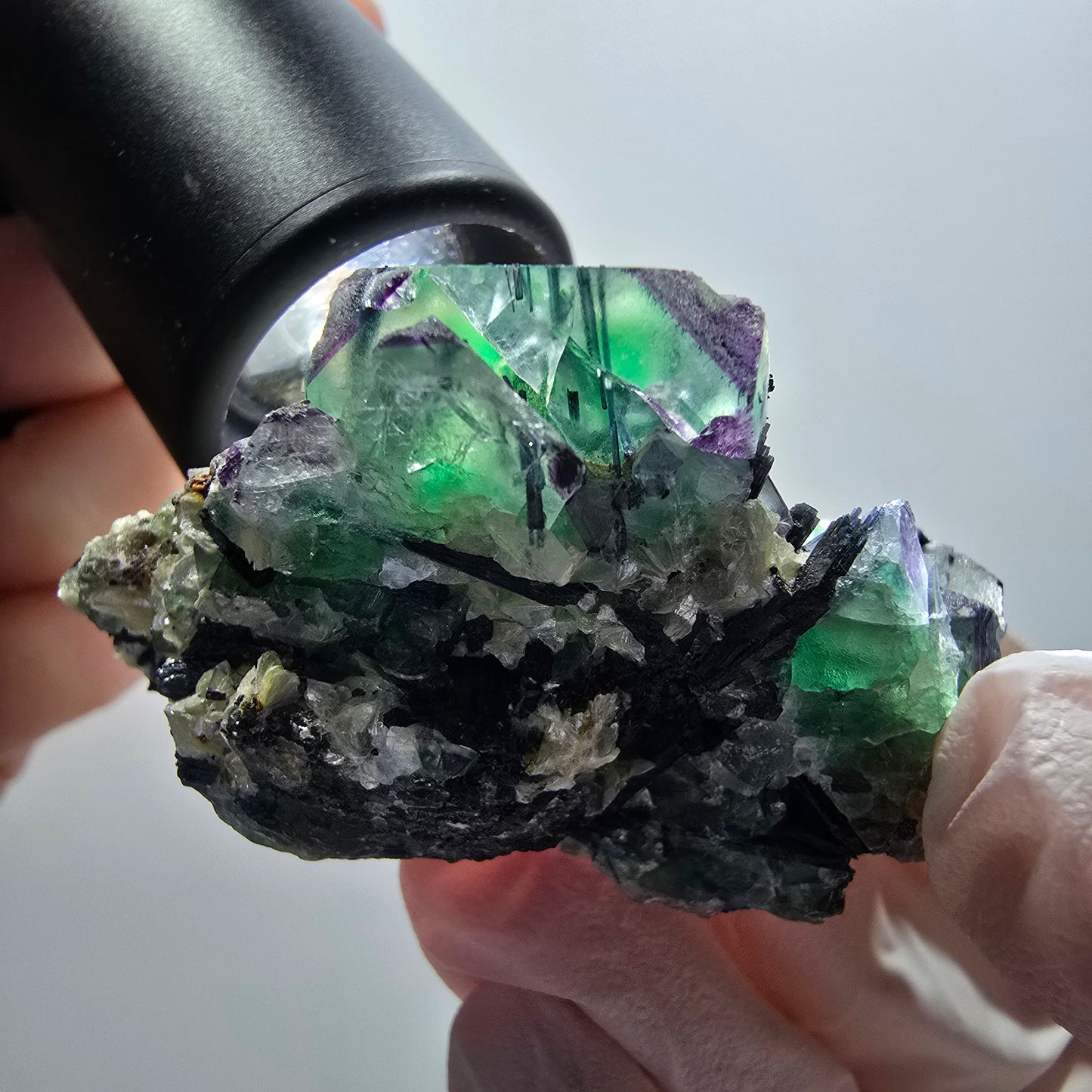 Phantom Fluorit, Schörl Turmalin, Muskovit, Hyalit Erongo, Namibia 60*41*23mm