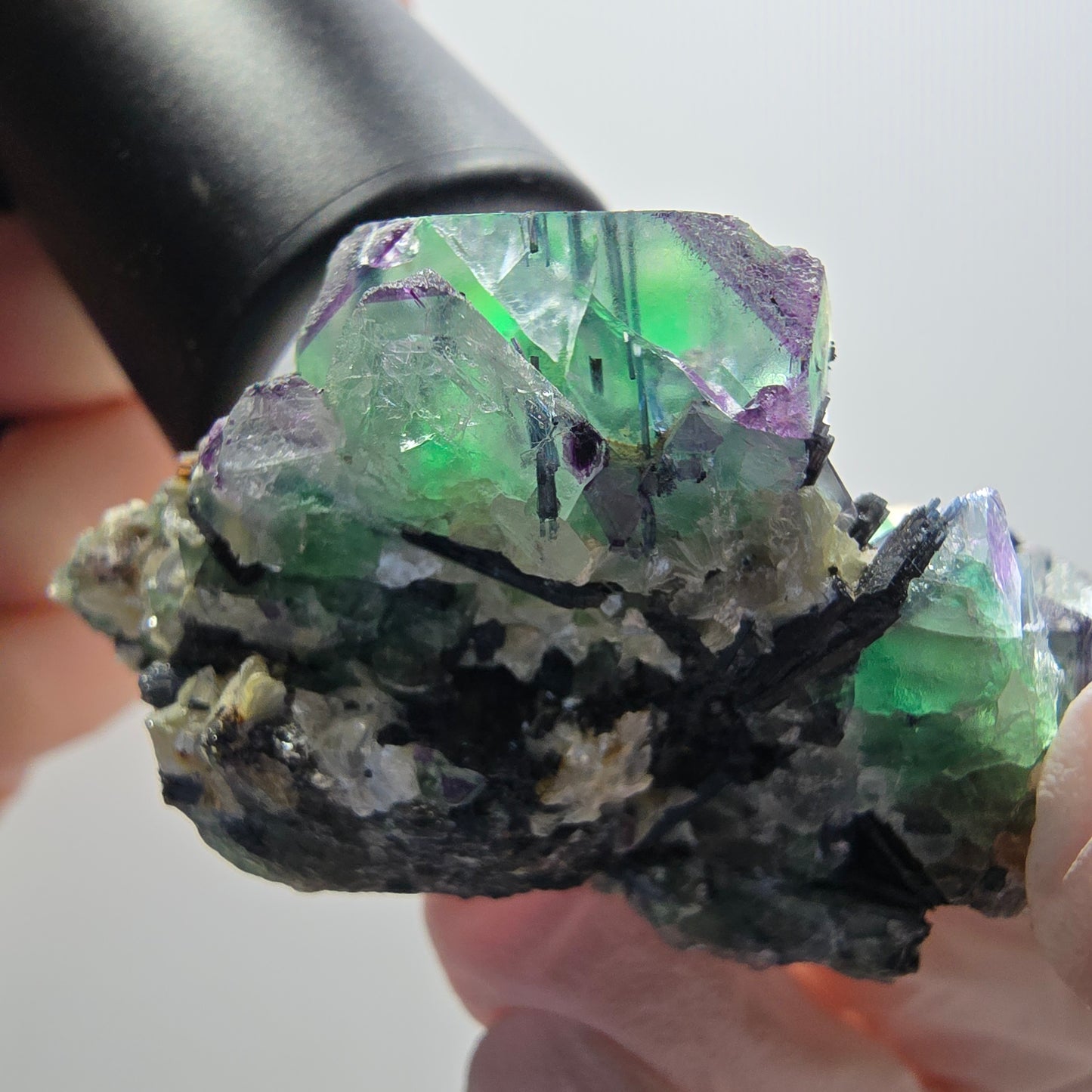 Phantom Fluorit, Schörl Turmalin, Muskovit, Hyalit Erongo, Namibia 60*41*23mm
