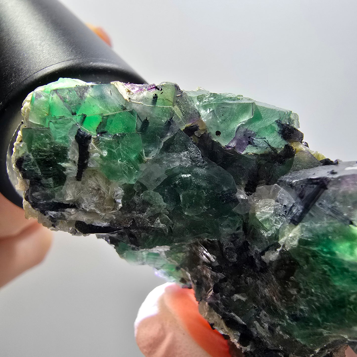 Phantom Fluorit, Schörl Turmalin, Muskovit, Hyalit Erongo, Namibia 60*41*23mm