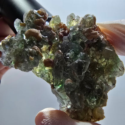 Phantom Fluorit Würfel, Hyalit, Muskovit Stufe Erongo, Namibia 53*28*32mm