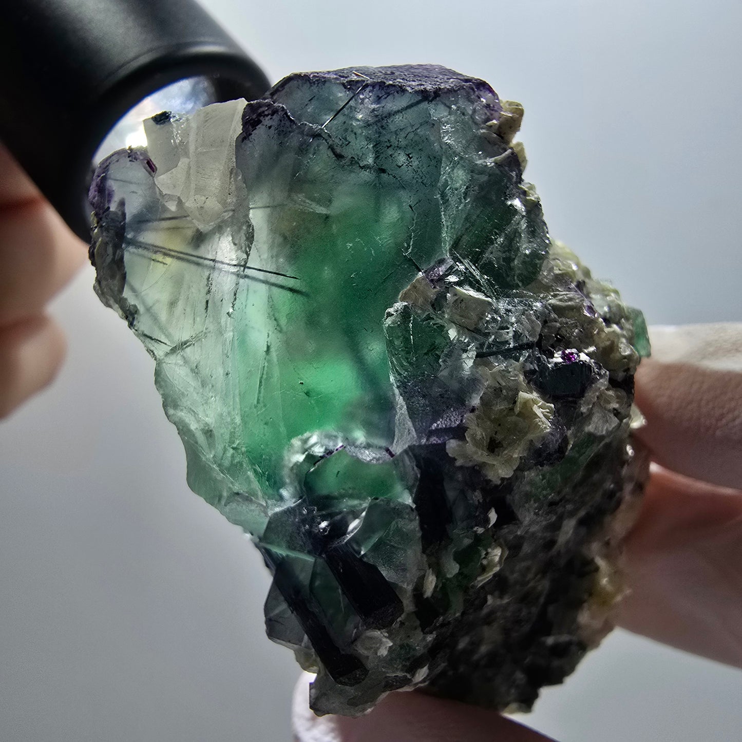 Phantom Fluorit, Schörl Turmalin, Muskovit, Rauchquarz Erongo Namibia 67*55*31mm