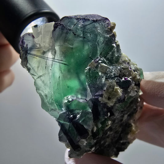 Phantom Fluorit, Schörl Turmalin, Muskovit, Rauchquarz Erongo Namibia 67*55*31mm
