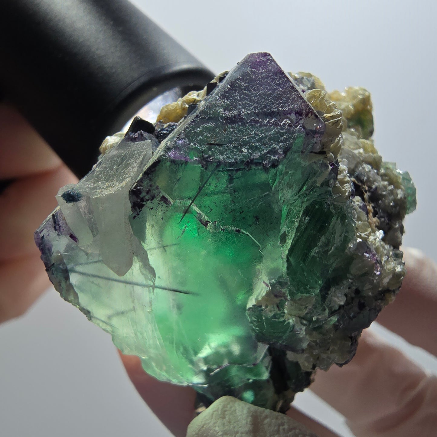 Phantom Fluorit, Schörl Turmalin, Muskovit, Rauchquarz Erongo Namibia 67*55*31mm