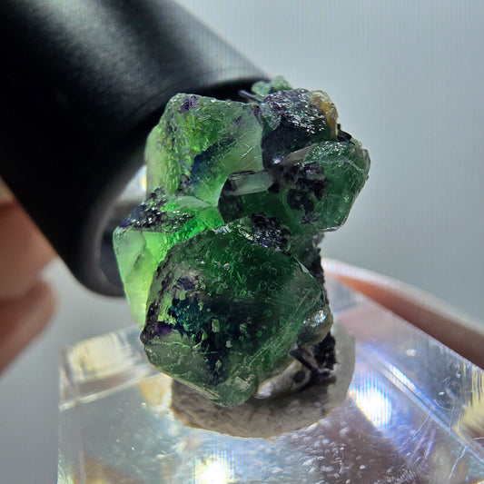 Phantom Fluorit, zonal, Schörl Turmalin, Muskovit Erongo, Namibia 23*17*15mm